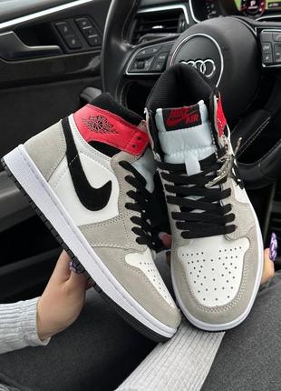 Кроссовки nike air jordan 1 high "grey black red”2 фото