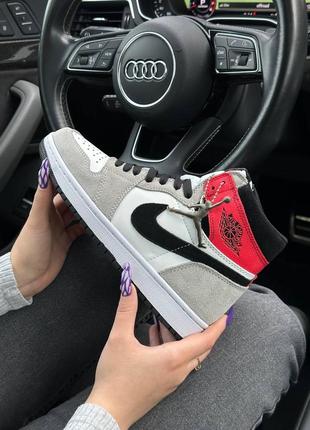 Кроссовки nike air jordan 1 high "grey black red”6 фото