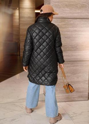 Черная удлиненная молодёжная стёганная куртка весна-осень батал с 46 по 68 размер3 фото