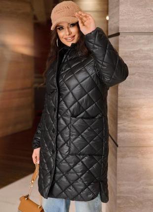 Черная удлиненная молодёжная стёганная куртка весна-осень батал с 46 по 68 размер2 фото