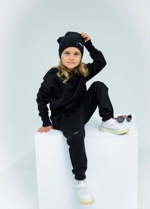 Чорний дитячий спортивний костюм (худі+штани)на зріст зі 110 до 134 см.3 фото