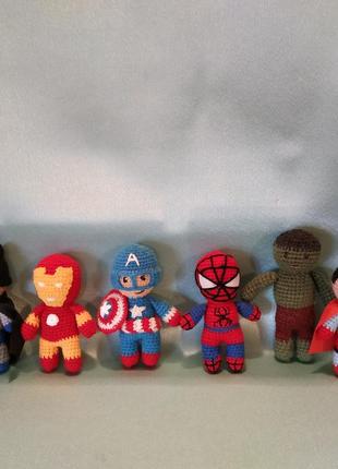 Супергерои, комплект 6 вязанных игрушек супергерои, подарок мальчику