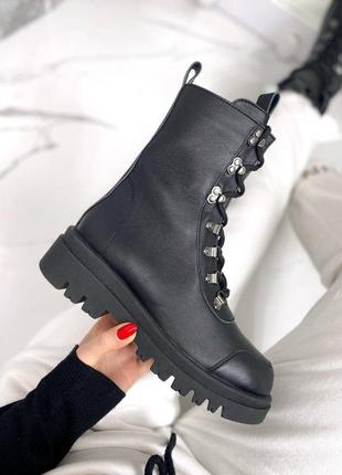 Стильные черные высокие ботинки женские, осенние-зимние,осень,зима, меха, кожаные/кожа-женская обувь2 фото