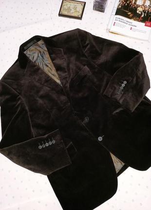 Шикарный темно коричневый бархатный велюровый пиджак жакет блейзер m&amp;s autograph