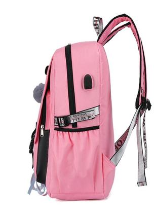 Шкільний рюкзак для дівчинки harvard з usb, замочком і хутряним помпоном, 5 кольорів