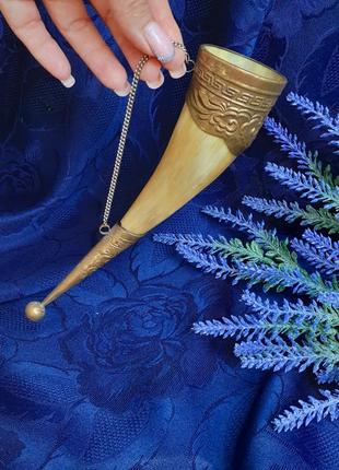 Рюмка рог сарны!🌲🍷бронза натуральный рог ссср бурятия латунь бронзовые накладки орнамент винтаж советский декоративный кубок9 фото