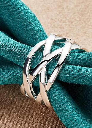 Красивое посеребренное кольцо 925 переплетенное, 18 р., новое! арт. 1951