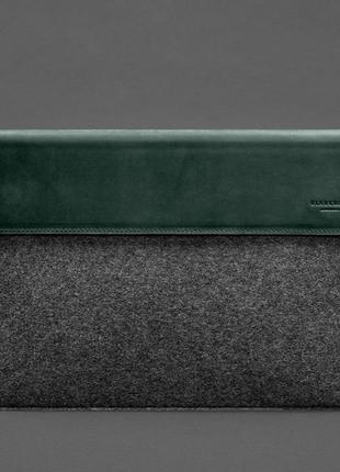 Чохол-конверт шкіра фетр на магнітах для macbook 13" зелений crazy horse