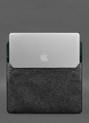 Чохол-конверт шкіра фетр на магнітах для macbook 13" зелений crazy horse4 фото