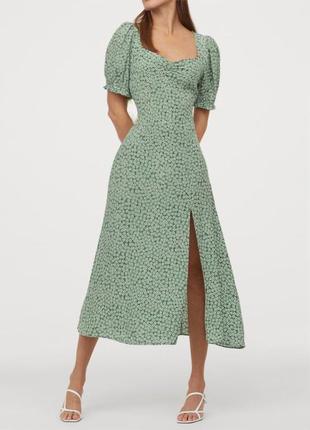 Розпродаж плаття h&m міді натуральне asos з рукавами-буфами і розрізом