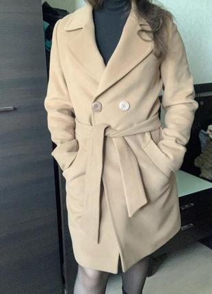 Шерстяное пальто капучино женское4 фото