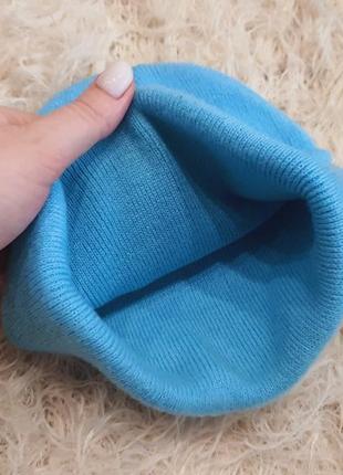 Голубая шапка в рубчик, унисекс демисезон4 фото