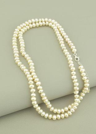 Намисто білі перли а+ природні, фурнітура срібло (925), довжина 65 см.