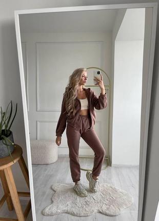 Стильний жіночий спортивний костюм, флісовий костюм-двійка кольору мокко