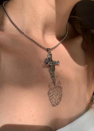 Срібний ланцюг із хрестом чокер срібний ланцюжок