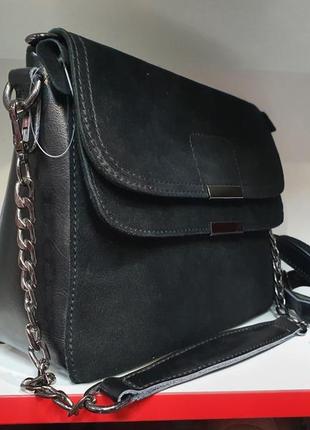 Женская сумочка- клатч на цепочке из натурального замша и натуральной кожи3 фото