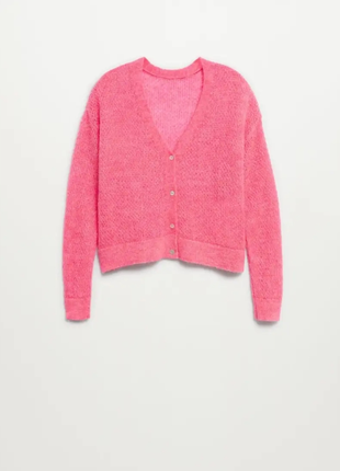 Mango кардиган з перламутровими ґудзиками розового кольору фуксія | wool blend | пуловер розмір с м
