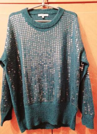Брендовый нарядный теплый свитер с пайетками р.18 от next6 фото