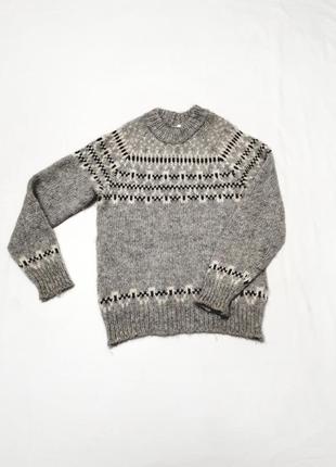 Вовняний светер сірий теплий з орнаментом  у скандинавському стилі р s m