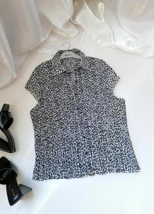Літня легка сорочка блуза шифон принт лео леопард пліссе летняя лёгкая рубашка блуза шифон принт лео5 фото