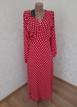 Яркое платье в горох на запах длинная макси rayon