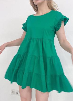 Зеленое ярусное платье2 фото