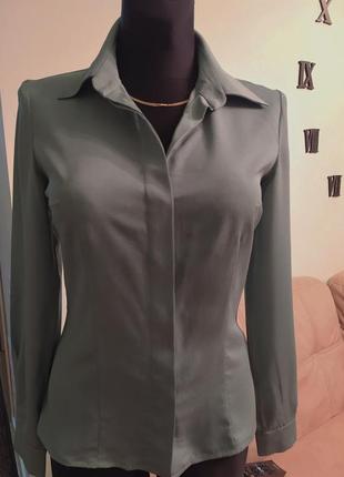 Класична блуза сорочка прилегла, потайна застібка ,зелена