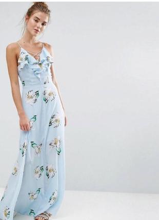 Голубое платье с цветочным принтом2 фото