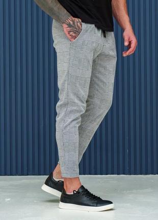Брюки slim-fit на молнии качественные стильные мужские брюки классические клетчатые в клетку2 фото