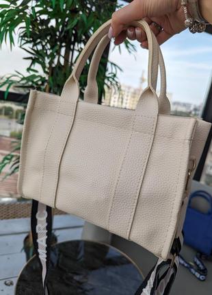 Сумка шопер в стилі marc jacobs tote bag міні, сумочка марк джейкобс з ручками молочна2 фото