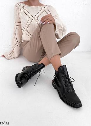Черные натуральные лакированные лаковые демисезонные деми осенние ботинки на шнурках шнуровке лак осень7 фото