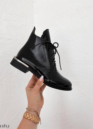 Черные натуральные лакированные лаковые демисезонные деми осенние ботинки на шнурках шнуровке лак осень1 фото