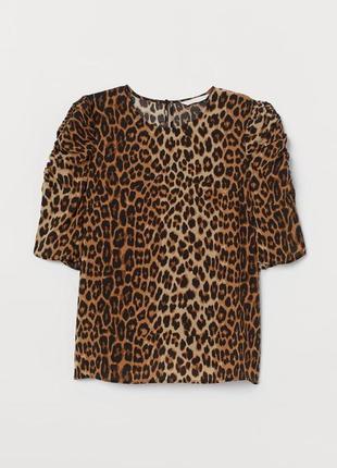 Блуза с рукавами буфами у леопардовый принт h&amp;m, размер 40 m/l3 фото