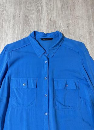 Рубашка легкая из вискозы с карманами голубая3 фото