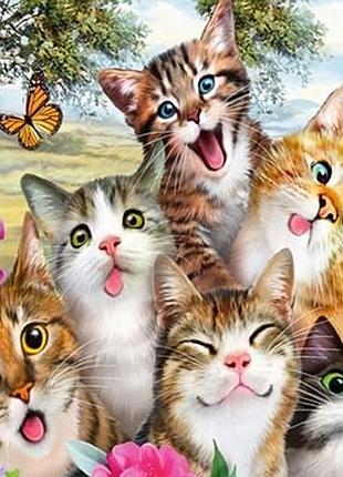 Набор алмазная мозаика вышивка веселая компания зверей коты и бабочки на подрамнике полная 5d 30х30