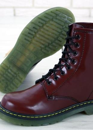 Ботинки женские демисезонные dr. martens 1460 бордовые, доктор мартинс, мартенс4 фото