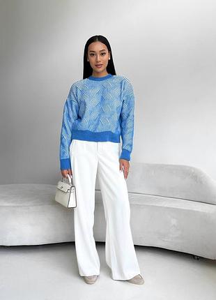 Теплий вязаний оверсайз светр з візерунком вкорочений светр з вовною