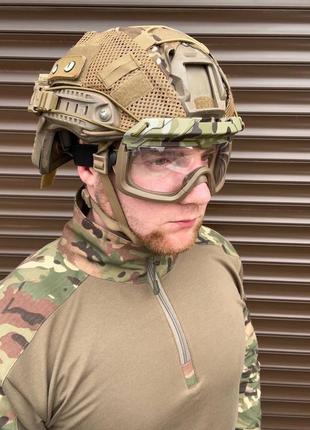 Захисна маска балістична-трансформер з прозорим склом, тактичні окуляри стрілкові