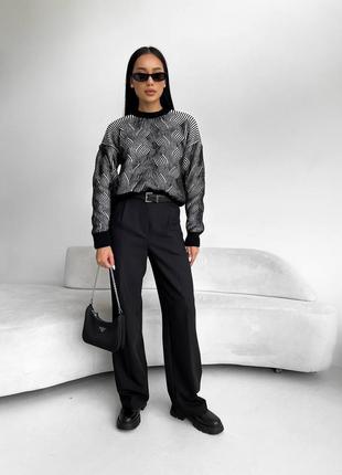 Чорний оверсайз светр з візерунком вкорочений светр з вовною4 фото