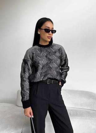 Чорний оверсайз светр з візерунком вкорочений светр з вовною3 фото