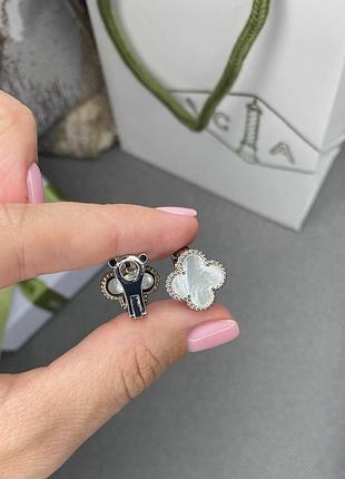 Сережки van cleef ван кліф конюшина люкс перламутр у білому золоті топ