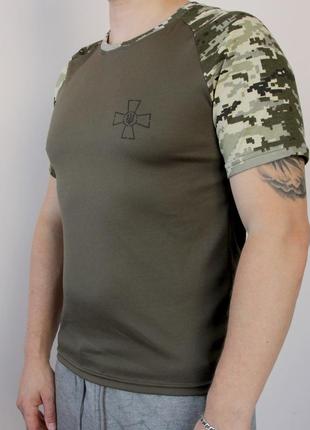Тактична футболка з гербом зсу (xl), футболка "збройні сили україни", піксель, чоловіча футболка олива