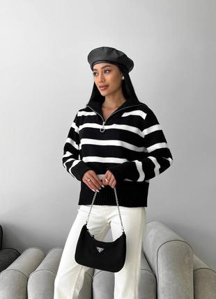 Вязаний светр в смужку широкий оверсайз светр з вовною светр вільного крою з горловиною