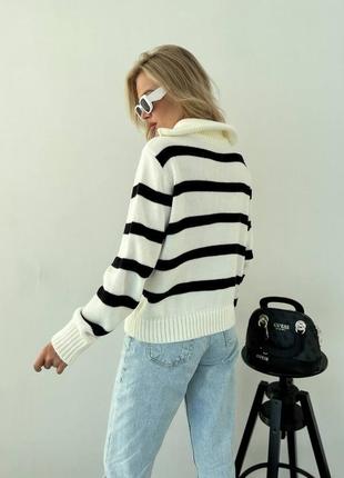Вязаний смугастий светр на блискавці широкий светр смугастий теплий светр вільного крою5 фото