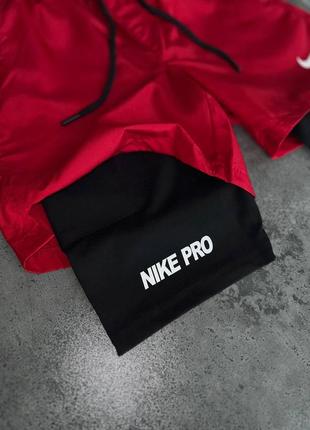 Брендові чоловічі шорти / якісні спортивні шорти nike в червоному кольорі3 фото