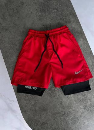 Брендові чоловічі шорти / якісні спортивні шорти nike в червоному кольорі1 фото