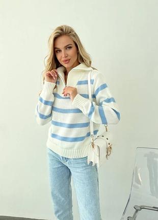 Вязаний вовняний светр на блискавці теплий жіночий светр вільного крою