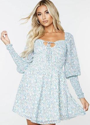 🌸☀️ абсолютный хит! романтичное мини-платье с цветочным принтом и рукавами-фонариками! размер s 💖✨