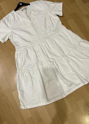 Белое свободное оверсайз хлопковое хлопок платье футболка коттон2 фото