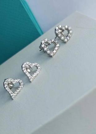 Сережки серебро сердечки в стиле tiffany